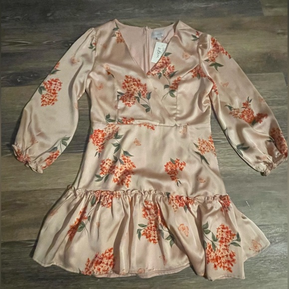 Satin Mini Dress with Floral Pattern - Picture 1 of 2